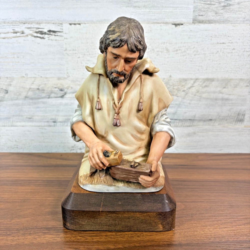 Vintage Saint Joseph The Carpenter Roman Inc Hand Painted Bust 9.5" Italy SIGNED